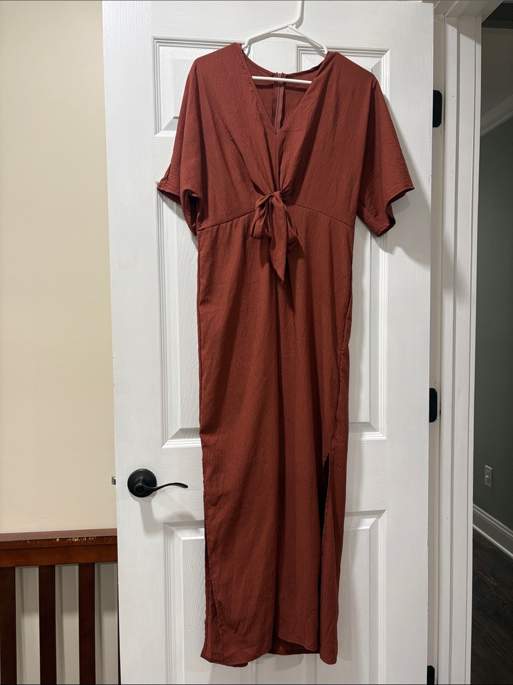 SHEIN Rust Tie-Front Maxi Dress